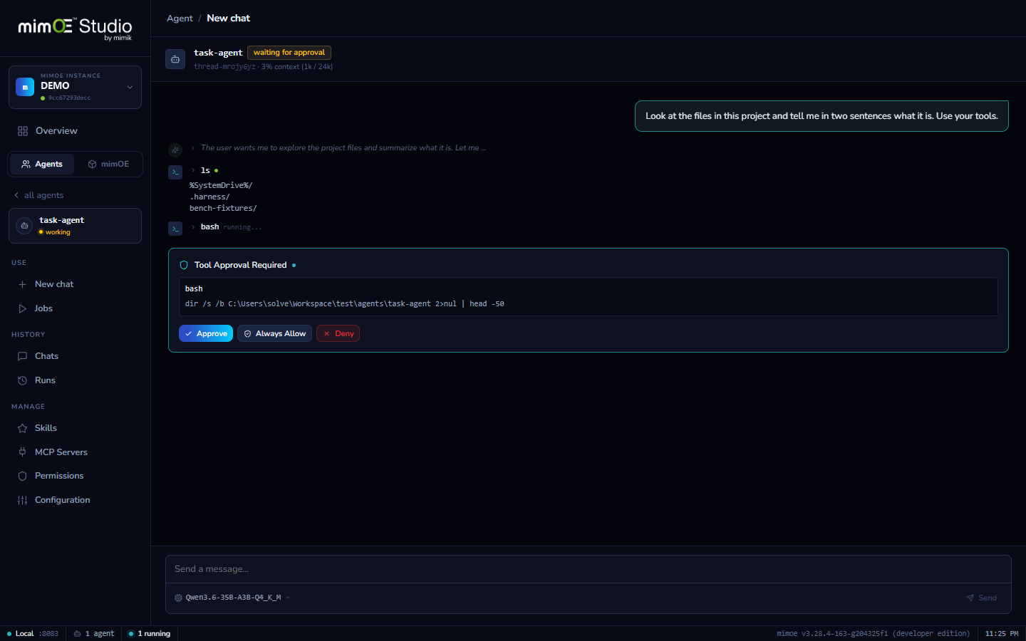 A tool call waiting for approval