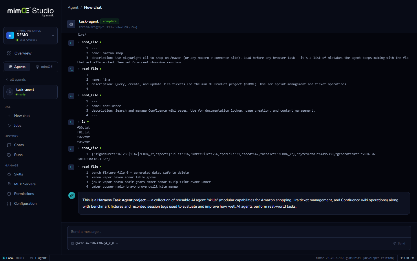 An agent reading a project with file tools